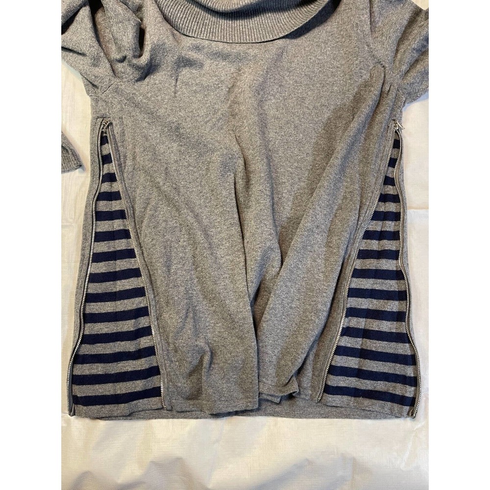Zenergy By Chicos Sz 2 (12) Gray Cowl Neck Pullover Sweater Side Zippers - Picture 6 of 10